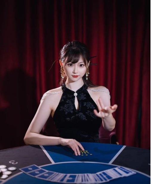Tampilan meja Caribbean Stud Poker live di uniktoto dengan kartu dealer dan pemain